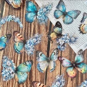 Beautiful Blue and Teal Butterfly & Floral Moon Transparent Stickers Pack of 30